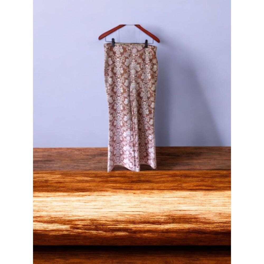 Industry Republic Clothing Mustard & Cream Floral Print Wide Leg Knit Pants Sz M